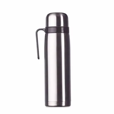 Garrafa térmica 1 litro em inox com alça plástica preta