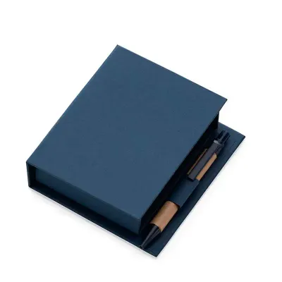 Bloco de Anotações Azul com Caneta e Autoadesivo