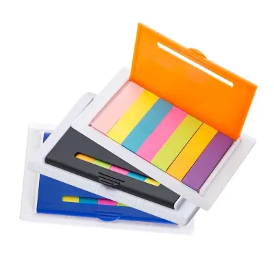Porta sticky notes de plástico com régua e sticky notes coloridos