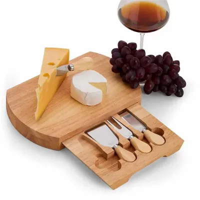 Kit queijo de 5 peças com tábua com gaveta embutida