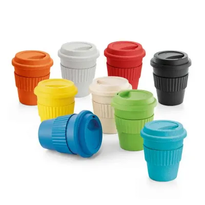 Copo de viagem com tampa em fibra de bambu - opções de cores