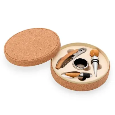 Kit vinho 4 peças com estojo em cortiça