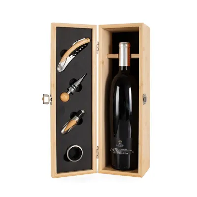 Kit Vinho em bambu com interior em EVA e fecho em inox, suporte para garrafa de vinho de 750 ml (...