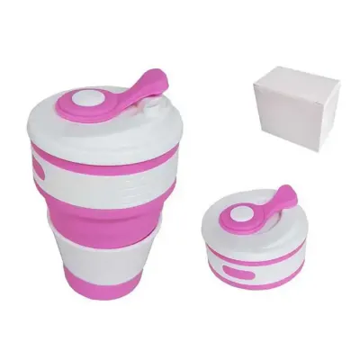 Copo dobrável silicone personalizado 350 ml - rosa