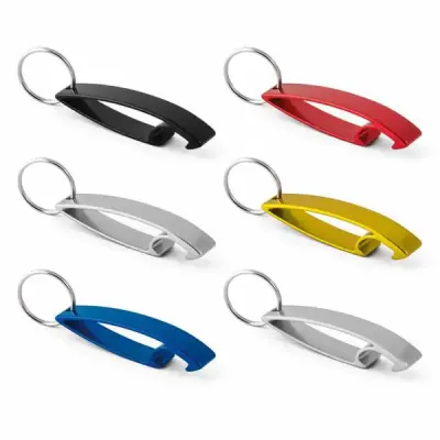 Chaveiro de alumínio colorido com abridor de garrafas