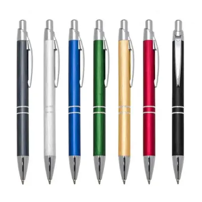 Caneta de metal colorida com detalhes em prata