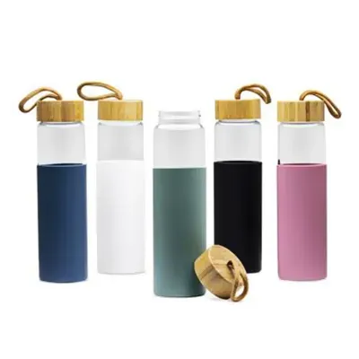 Garrafa de Vidro 750ml com tampa de bambu