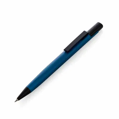 Lapiseira metálica triangular azul com detalhes em preto