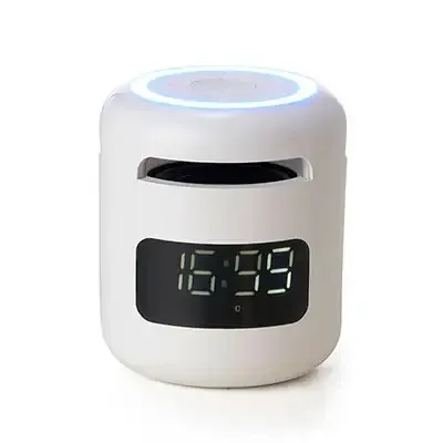 Caixa de som multimídia com relógio despertador branco