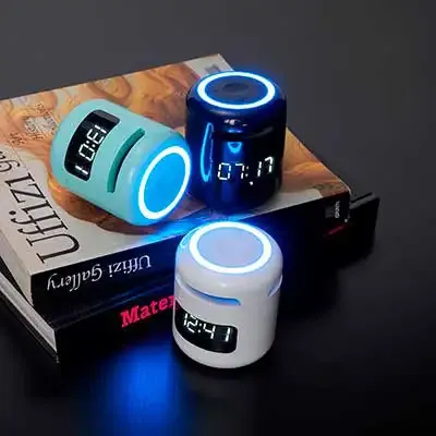 Caixa de som multimídia com relógio despertador luzes