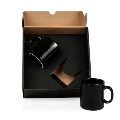 Kit Canecas Em Cerâmica Preta 270Ml Personaliza