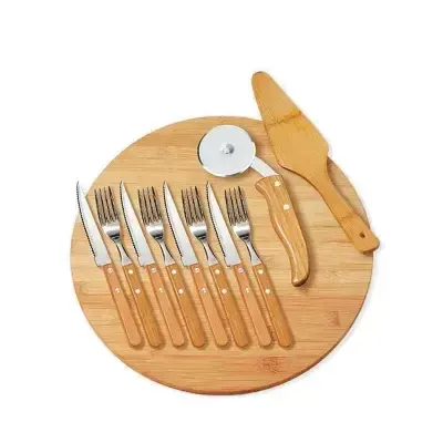 Conjunto para pizza 11 peças em bambu/Aço Inox Personalizado