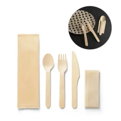 Kit de talheres em madeira 