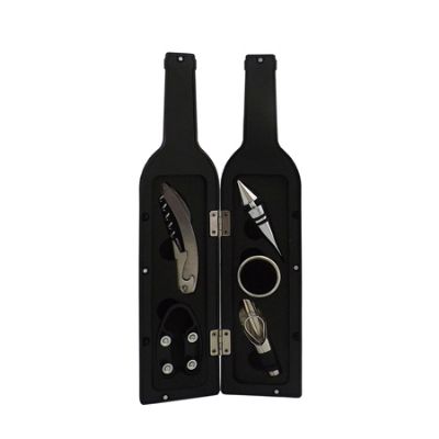 Cross Brindes - Kit vinho formato garrafa com 5 pe�as, material pl�stico resistente e revestido internamente com espuma. Possui tampa de bico, wine collar, bico condu...