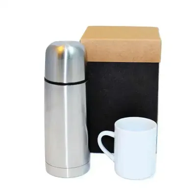 Kit garrafa térmica com caneca de porcelana 120ml
