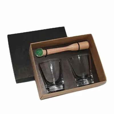 Kit caipirinha premium com dois copos, socador e mexedor