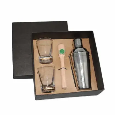 Kit caipirinha premium com coqueteleira inox, socador e dois copos