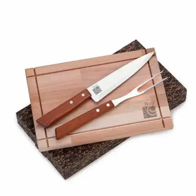 Kit churrasco 2 peças com tábua em caixa de papel duplex