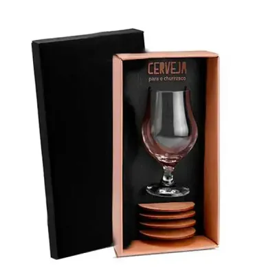 Kit copo com 4 porta-copos em caixa de papel kraft