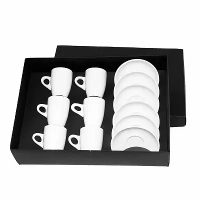 Kit com 6 xícaras com pires em caixa de papel