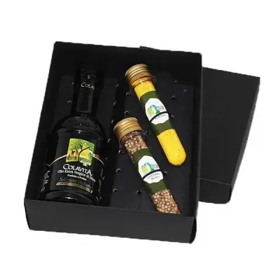 Kit Azeite com gravação na tampa da caixa e rótulo personalizado nos tubetes