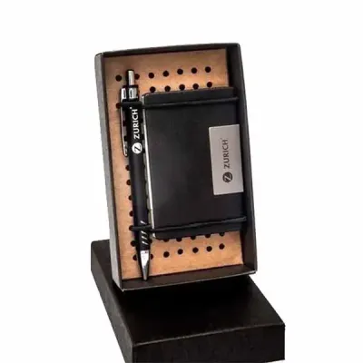 Kit escritório com porta-cartão e caneta em caixa de papel