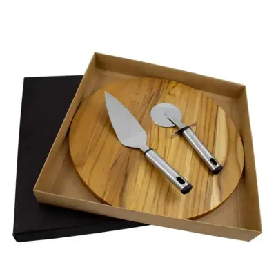 Kit pizza com tábua, cortador e espátula