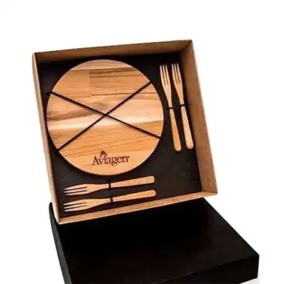 Kit queijo com tábua e 4 mini garfos de madeira