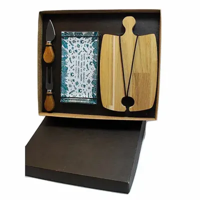 Kit queijo com tábua, petisqueira, garfo e faca