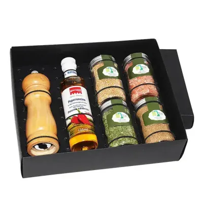 Kit azeite com 4 potes de tempero e pimenta