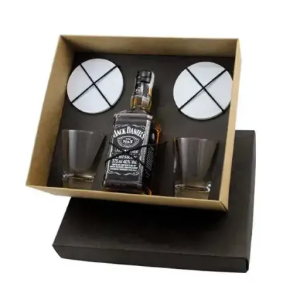 Kit whisky Jack Daniels 375ml com 2 copos dose de vidro