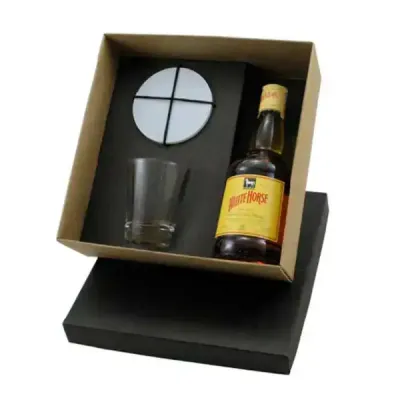 Kit whisky White Horse 500ml com 1 copo e 1 porta-copo