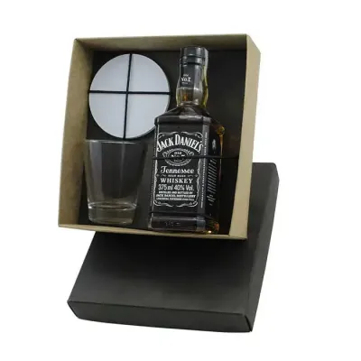 Kit whisky Jack Daniels 250ml com 1 copo de vidro e 1 porta-copo