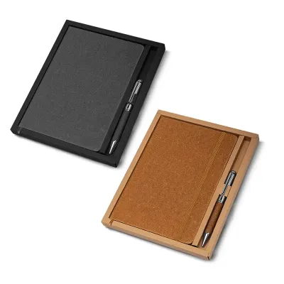 Kit caderno de anotações e caneta metálica: preto e marrom
