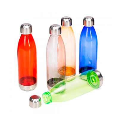 Splash7 Brindes - Squeeze plástico 700ml formato garrafa. Corpo transparente colorido, possui tampa e base em alumínio.  Peso aproximado (g):  88  O peso e as medidas p...
