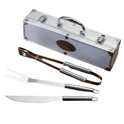 Kit churrasco 3 peças com garfo, faca e pegador