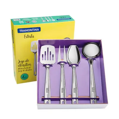 Jogo de Utensílios Tramontina Extrata em Aço Inox 4 Peças