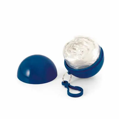 Capa de chuva com mosquetão em embalagem redonda azul