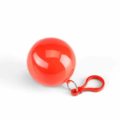 Capa de chuva com mosquetão em embalagem redonda vermelha