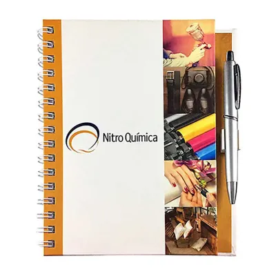 Caderno com suporte para caneta