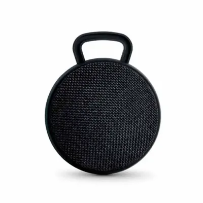 Caixa de som preta redonda com gancho