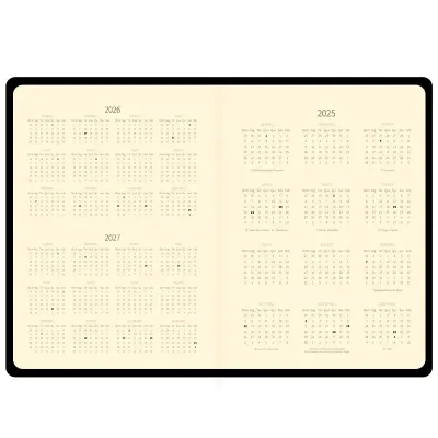 Planner com calendário 2025, 2026 e 2027