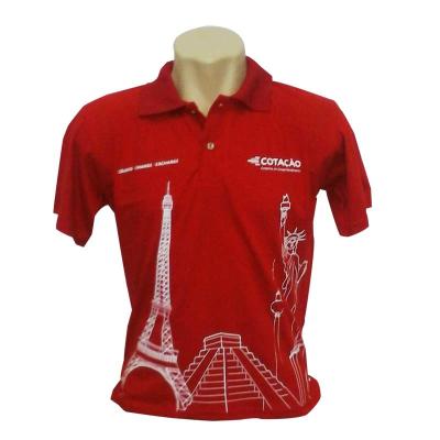 Camisa pólo com várias tipos de personalização (silk, transfer, sublimação e bordado)