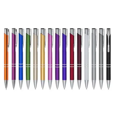 Caneta de metal colorida com detalhes em prata