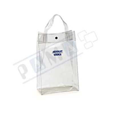 Sacola cristal transparente com alça de PVC e botão plástico de pressão
