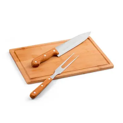 Kit Churrasco De Aço Inox e Bambu