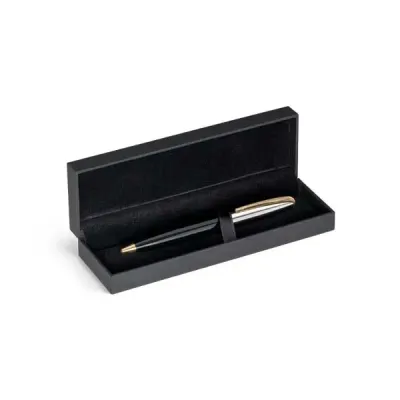 caneta esferográfica de Metal com Clipe, anel e ponteira com banho de ouro com estojo