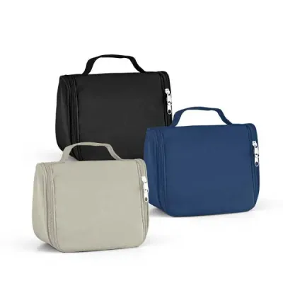 Nécessaire com vários bolsos interiores e gancho de pendurar