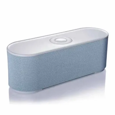 Caixa de som branca com bateria recarregável