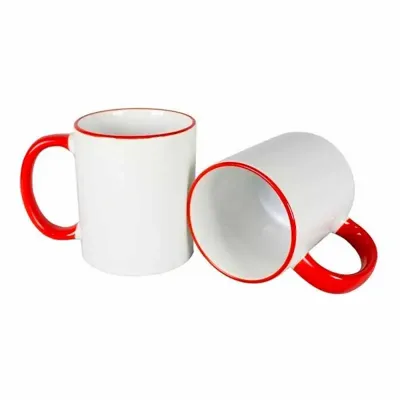 Caneca personalizada 325ml com alça e borda colorida